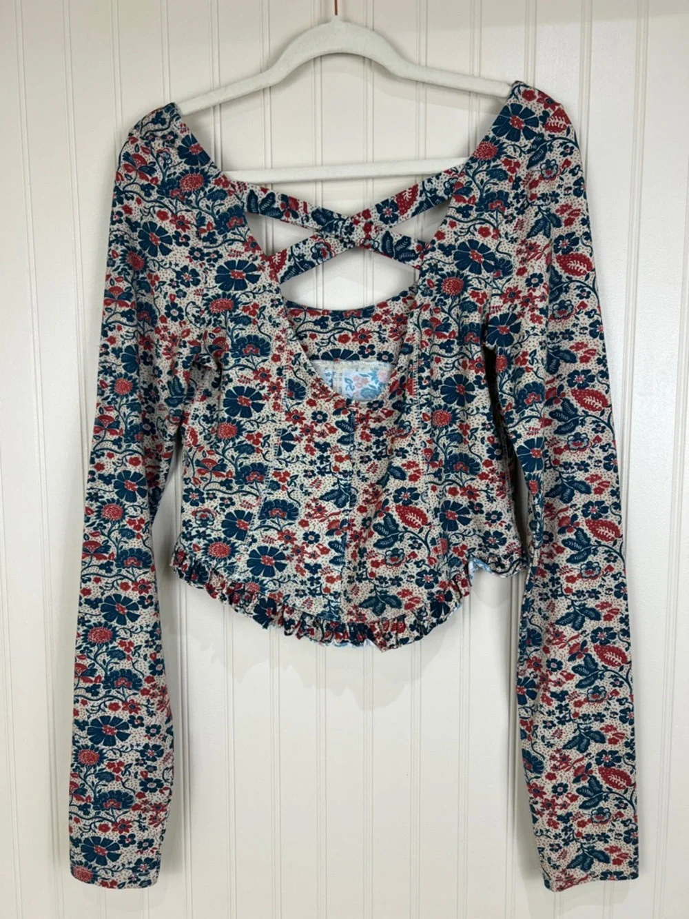 New Free People Melanie Long Sleeve Top in Sand Combo Size Large